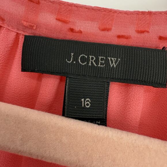 J Crew Women Plus size 16 Silk Coral Dotted Chiffon V Neck Popover Blouse E7788 - Picture 9 of 10